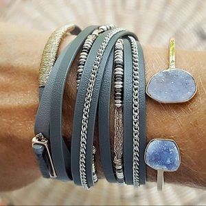 Gray leather wrap bracelet